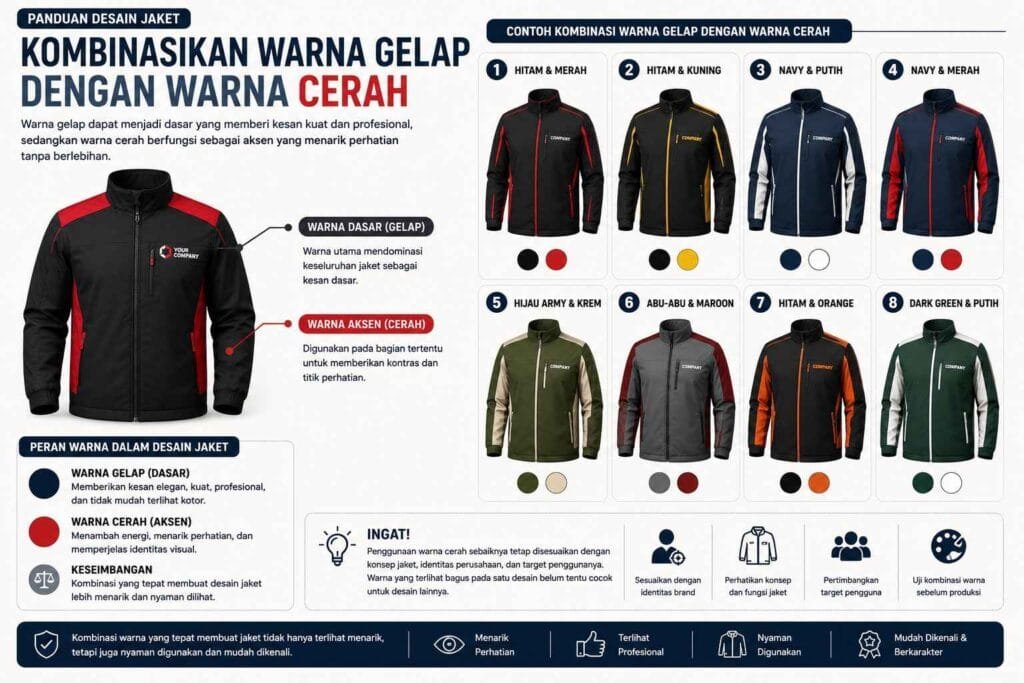 Kombinasi Warna Gelap dengan Warna Cerah - Konveksi Jaket