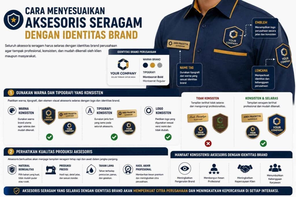 menyesuaikan aksesoris seragam dengan identitas brand perusahaan - Konveksi Seragam