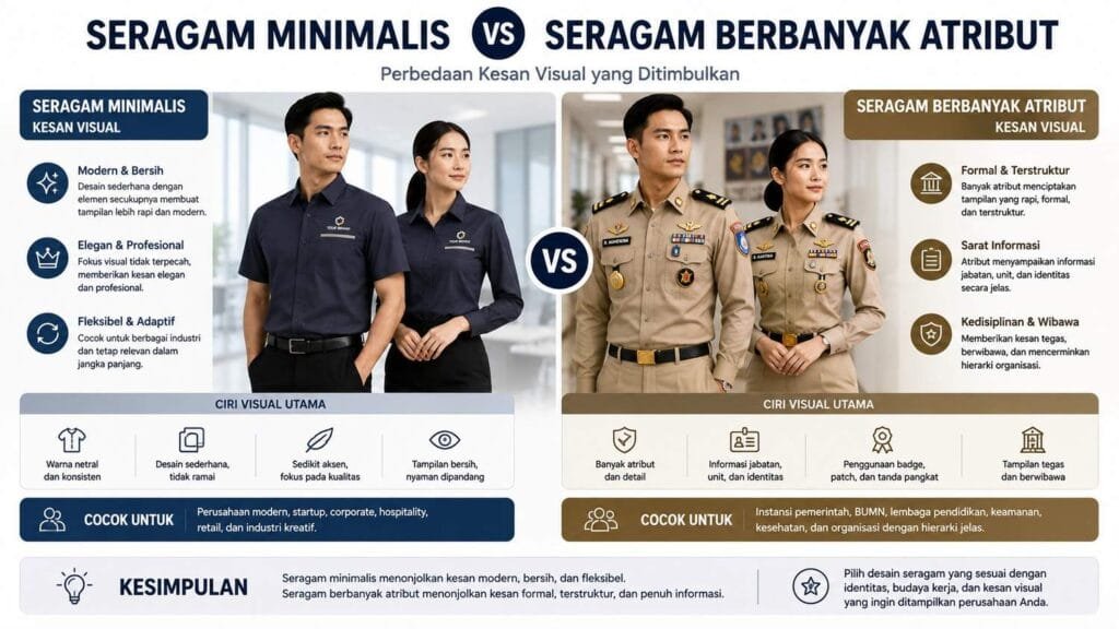 perbedaan kesan visual seragam minimalis dan berbanyak atribut - Konveksi Seragam