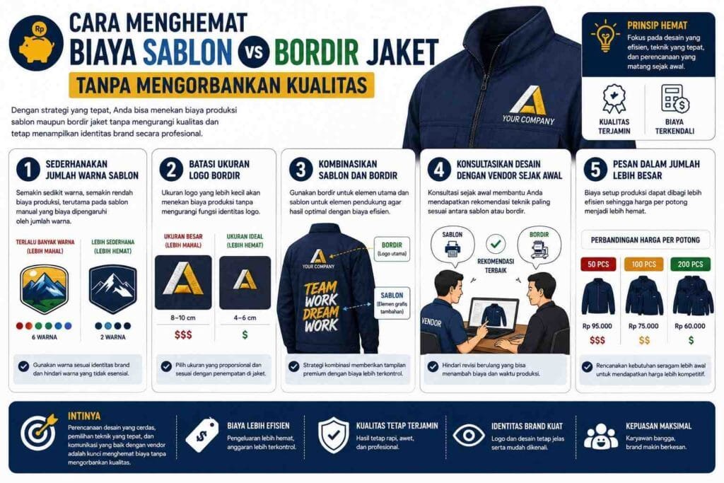 tips menghemat biaya sablon vs bordir jaket - Konveksi Jaket