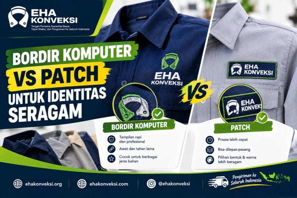 bordir komputer vs patch untuk identitas seragam - Konveksi Seragam