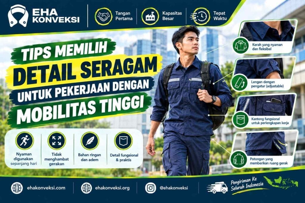 detail seragam untuk pekerjaan dengan mobilitas tinggi - Konveksi Seragam