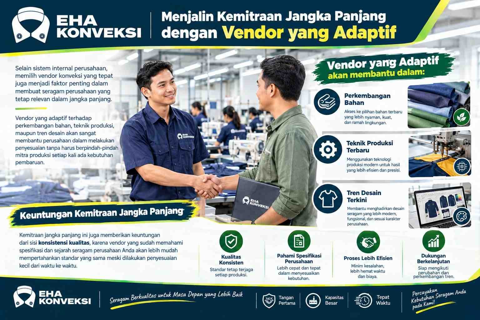 kemitraan jangka panjang dengan vendor konveksi untuk seragam perusahaan - Konveksi Seragam