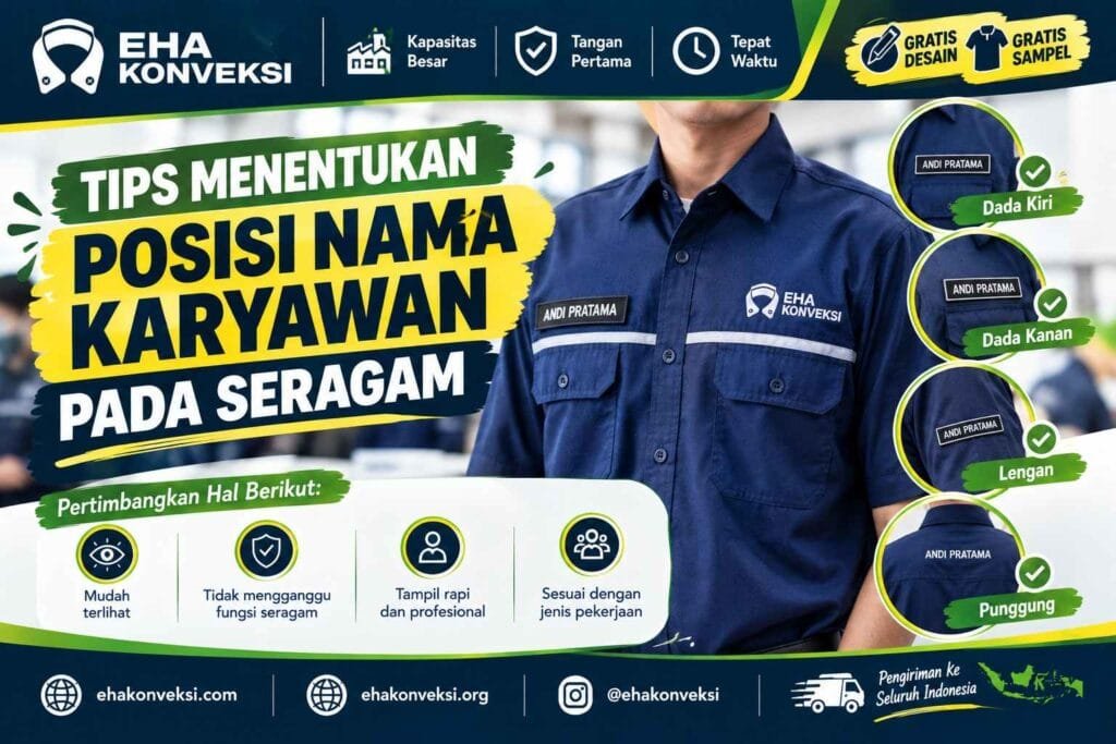 posisi nama karyawan pada seragam - Konveksi Seragam